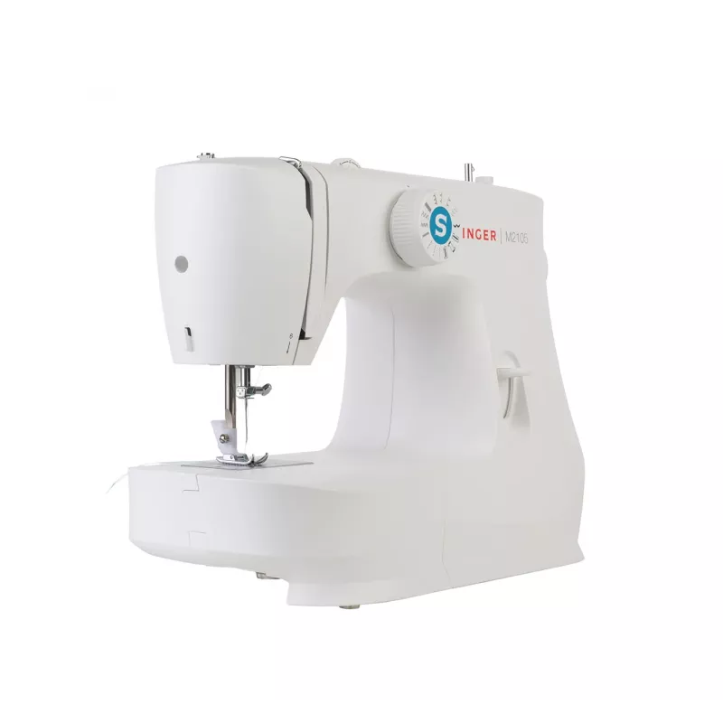 Máquina de costura semiautomática SINGER M2105 – 8 pontos, casa de botão em 4 passos, braço livre, elétrica, branca