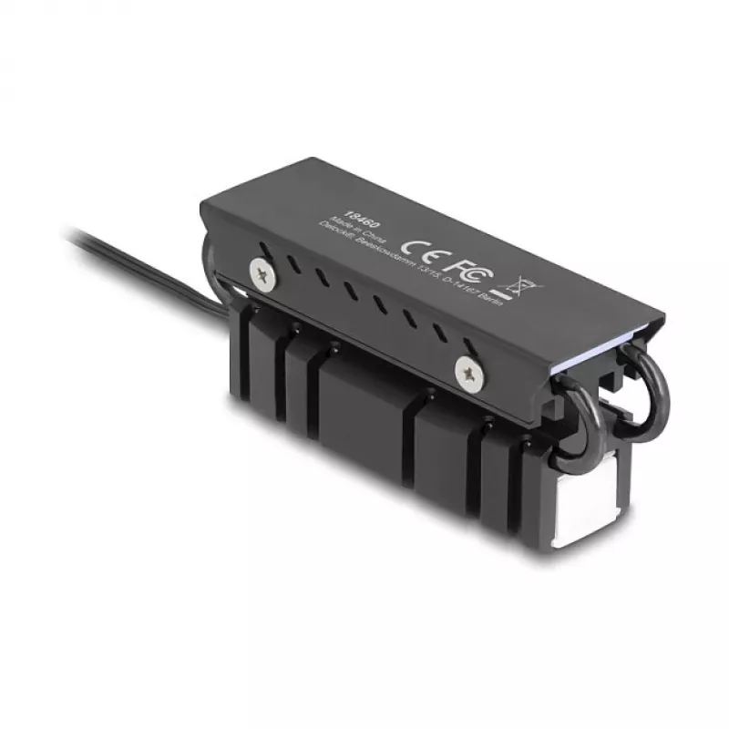 Dissipador de calor DELOCK 18460 para M.2 SSD 2280 — alumínio/cobre, RGB 5V, preto