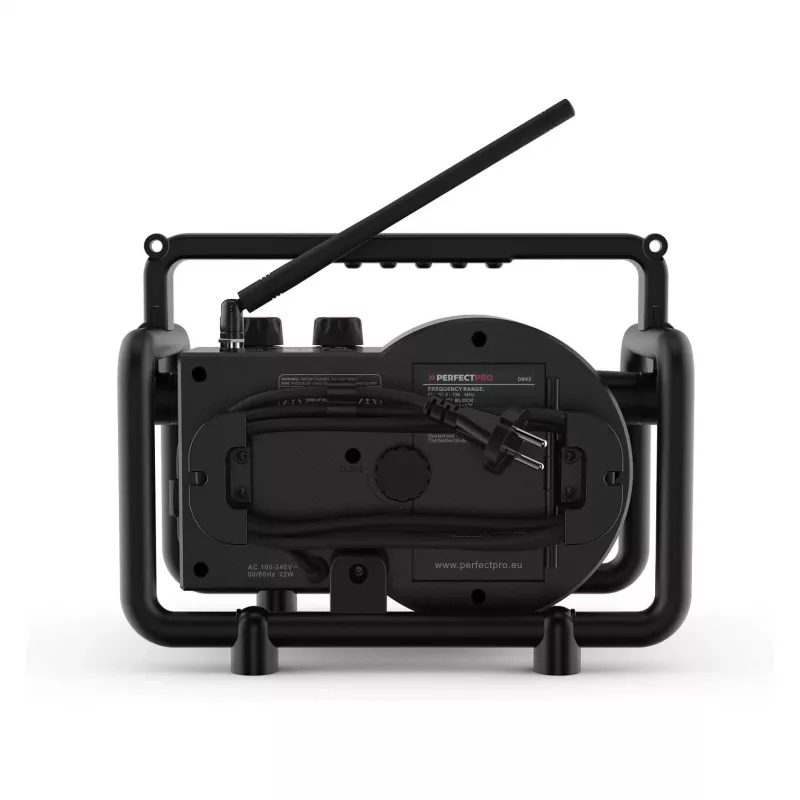Rádio de obra Perfectpro DABBOX DAB+ FM AUX Bluetooth resistente a impactos