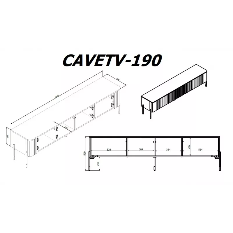 Móvel TV Cama Meble VERA 190x40x50 cm, branco mate, tampo de aglomerado