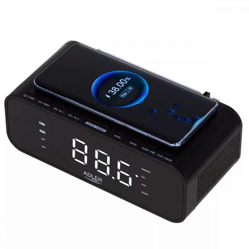 Despertador com Rádio, Alarme e Carregador Sem Fios Adler AD 1192B