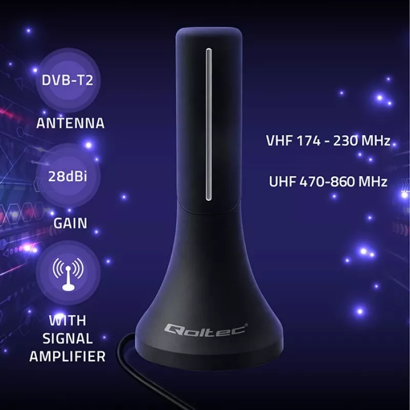 Antena de televisão QOLTEC TV DVB-T/T2 Qoltec (interior/exterior) Modelo 57065