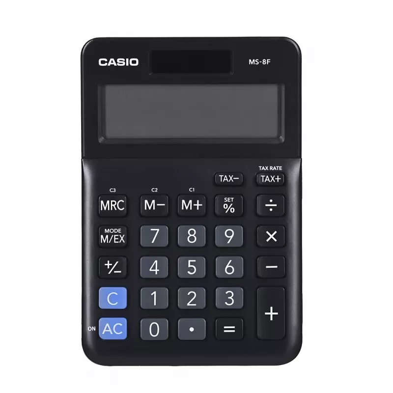 Casio MS-8F calculadora de secretária básica, de 8 dígitos, a pilhas/solar, preta