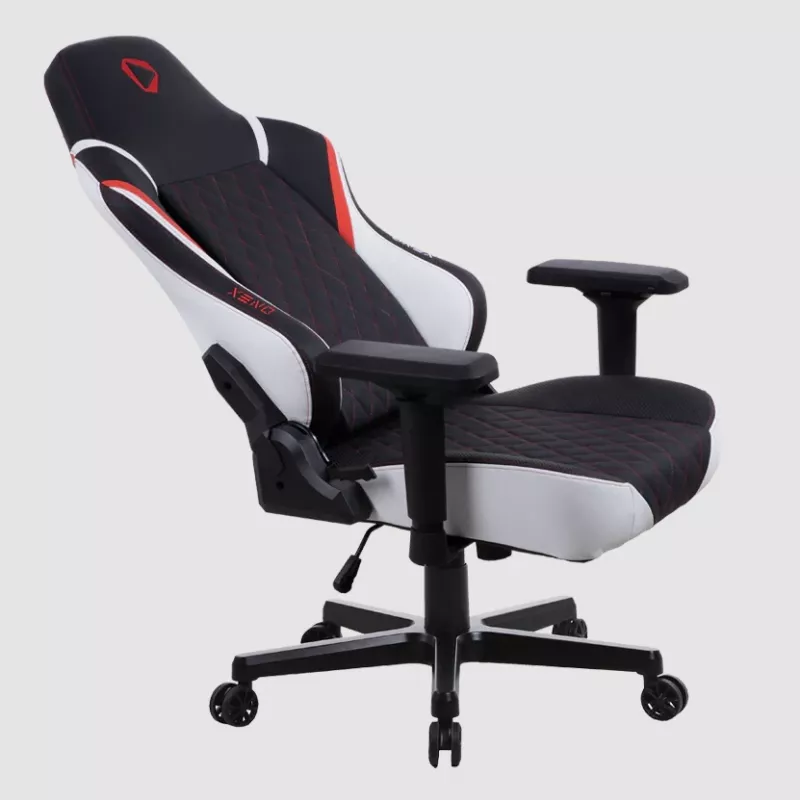 Cadeira gaming Onex FX8 — assento ergonómico com espuma moldada, regulável em altura e reclinável, preto/vermelho/branco