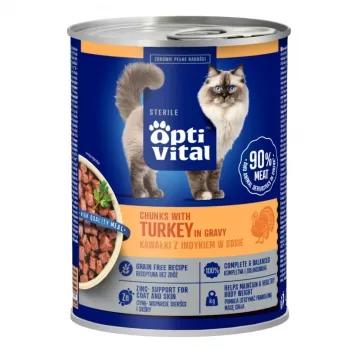 OptiVital Lata Sterile – Alimento completo para gatos esterilizados com peru em molho 415 g