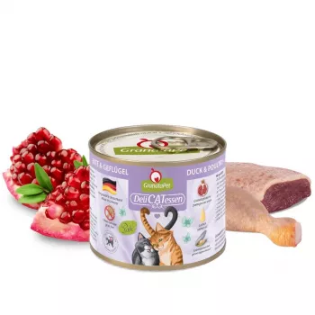 Comida húmida para gatos Fox4Pets DeliCATessen Pato e Aves 200 g, alimento completo para gatos adultos, 80% humidade