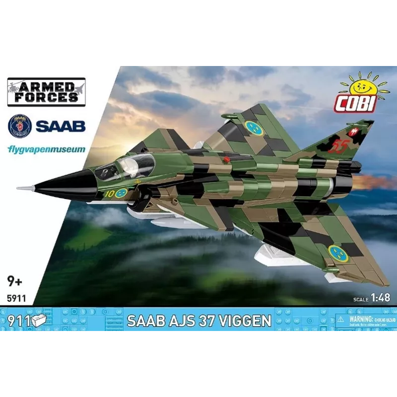 Conjunto de construção Cobi Blocks Saab AJS 3 Viggen 911 peças, conjunto de modelismo com 911 peças