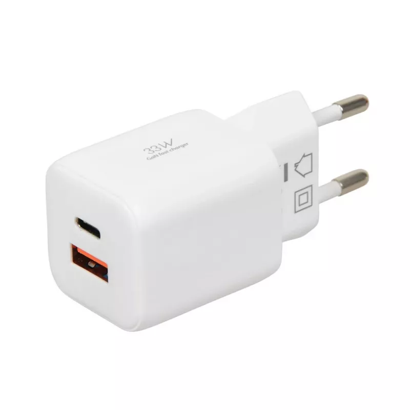 Carregador USB IBOX ILUC42W 42W (máx. 33W), 1×USB-C PD3.0, 1×USB-A QC3.0, 100–240V, branco