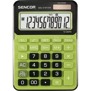 Calculadora de secretária SENCOR SEC 372GN LCD de 12 dígitos, operações básicas, alimentação solar e por pilha