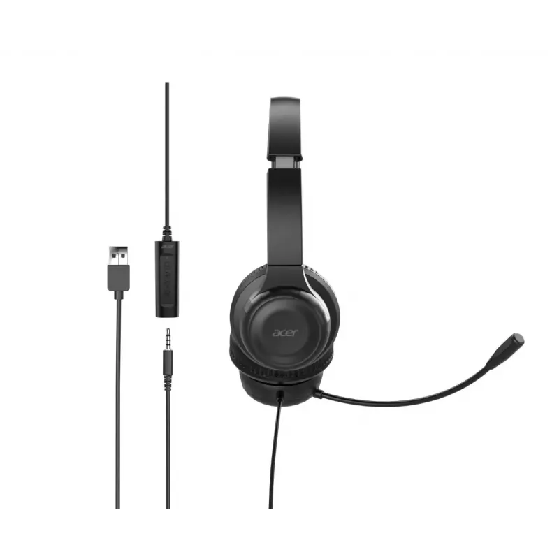 Acer AHW154 GP.HDS11.02D auscultadores de escritório com fio, estéreo, ficha jack, microfone flexível integrado, pretos