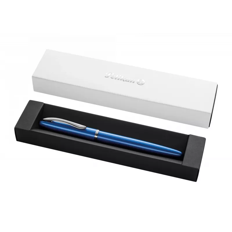 Caneta de tinta permanente Pelikan Jazz Noble Elegance P36 sistema de cartuchos azul prateado