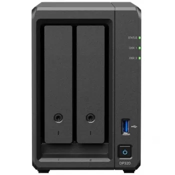 Servidor de armazenamento NAS SYNOLOGY DP320 Desktop R1600, 8 GB RAM, 16 TB, 2 baías, suporte HDD, RAID, Preto