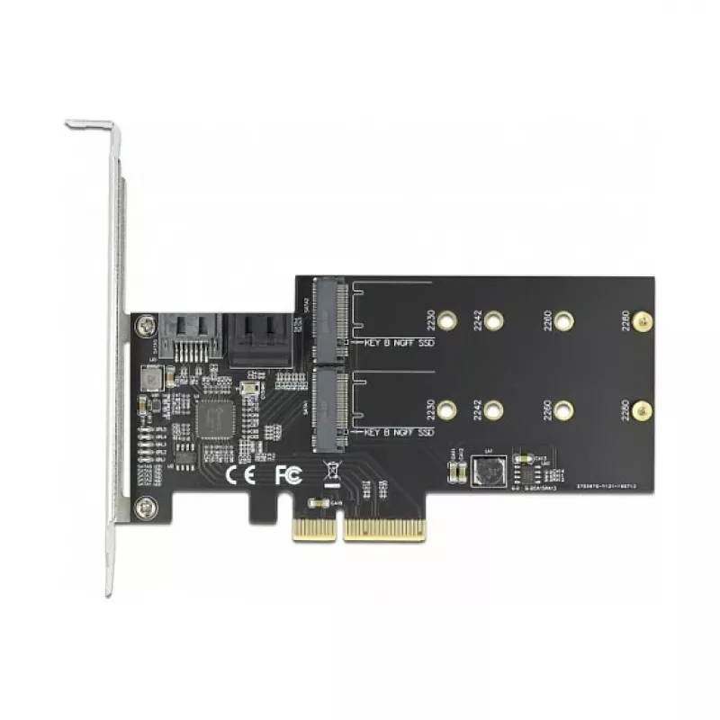 Placa SATA e M.2 PCI Express DeLOCK 3 portas SATA e 2 slots M.2 Key B