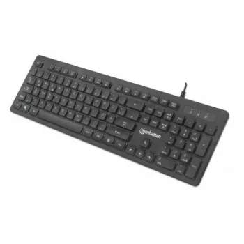 Manhattan Teclado Gaming USB, Low Force Key Edition, 12 teclas multimédia, retroiluminação LED Rainbow, USB-A, preto, caixa retail (layout alemão)