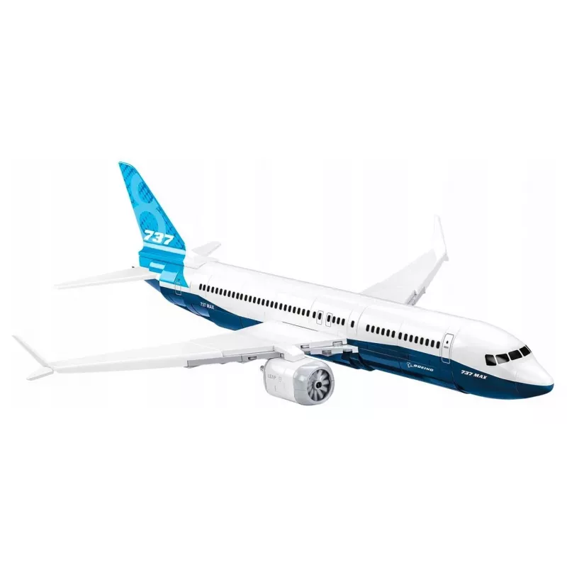 Conjunto de montagem Cobi Boeing 737-8 — 340 peças, idade recomendada 7+, azul e branco