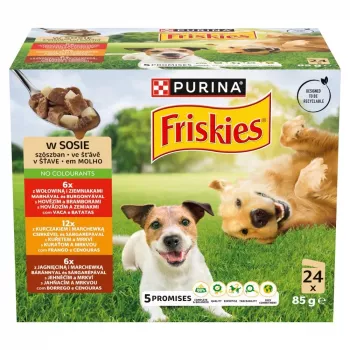 PURINA Friskies Adult Beef, Chicken & Lamb in sauce ração húmida para cães multipack 24x85 g