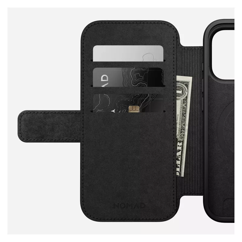 Capa tipo carteira Nomad Modern Leather Folio para iPhone 17 Pro, pele + alumínio, 6,3 polegadas (16 cm), tan, 3 compartimentos para cartões
