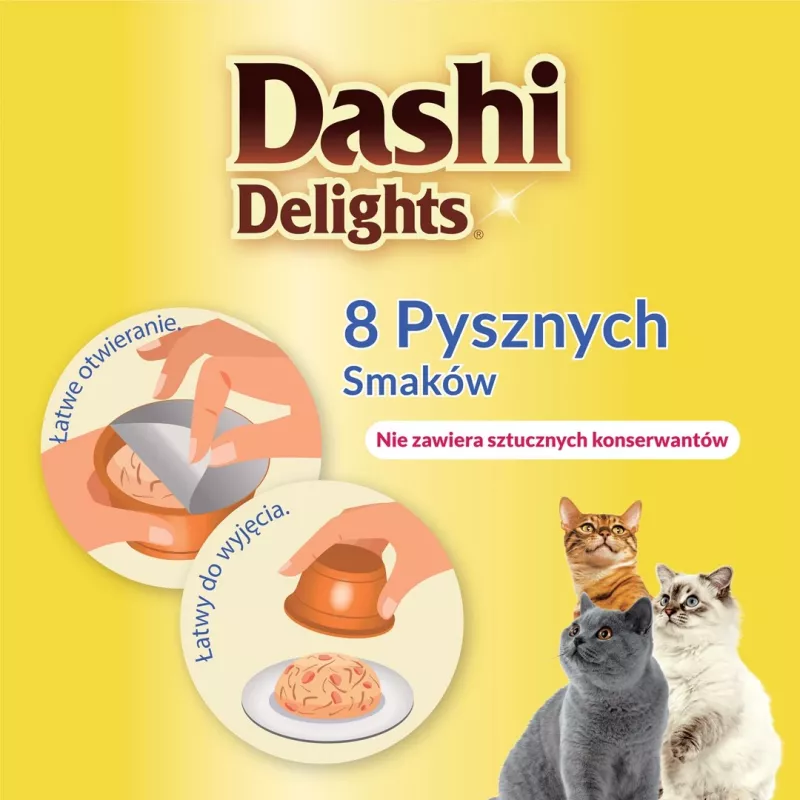 Snack para gatos INABA Dashi Delights frango, atum e caldo de vieira 70 g – snack húmido para gatos, 88 % de humidade, 11 % de proteína