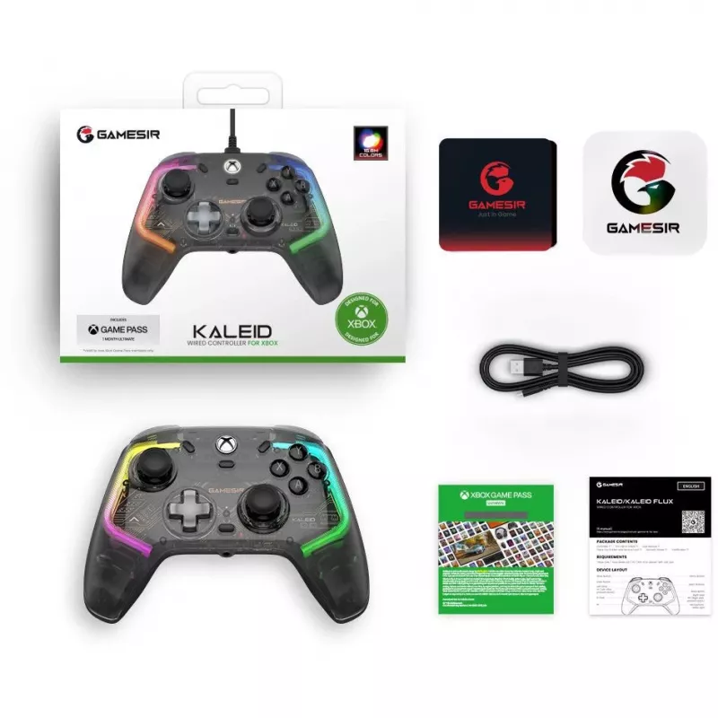Comando GameSir Kaleid preto transparente com fios USB Type-C para Xbox One / Xbox Series X / Series S, cabo de 3 m