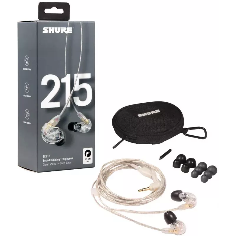 Headset Shure SE215 Pro monitor intra-auricular com fios para palco/estúdio transparente