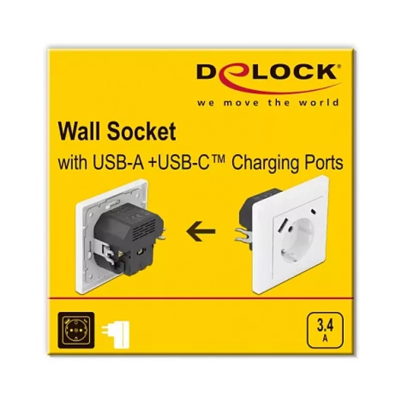 Tomada DeLOCK 11489 CEE 7/3 + USB branco 250V 16A