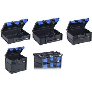Caixa de arrumação allit EuroPlus MetaBox 340 preta/azul plástico ABS com sistema de engate seguro