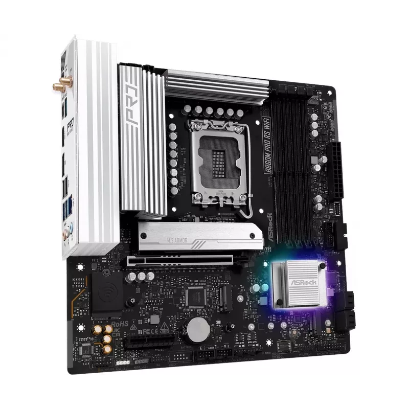 Placa-mãe ASRock B860M Pro RS WiFi — Intel B860, LGA 1851, micro ATX, DDR5, 4 DIMM, 3x M.2, 2.5Gb LAN, Wi‑Fi, Bluetooth
