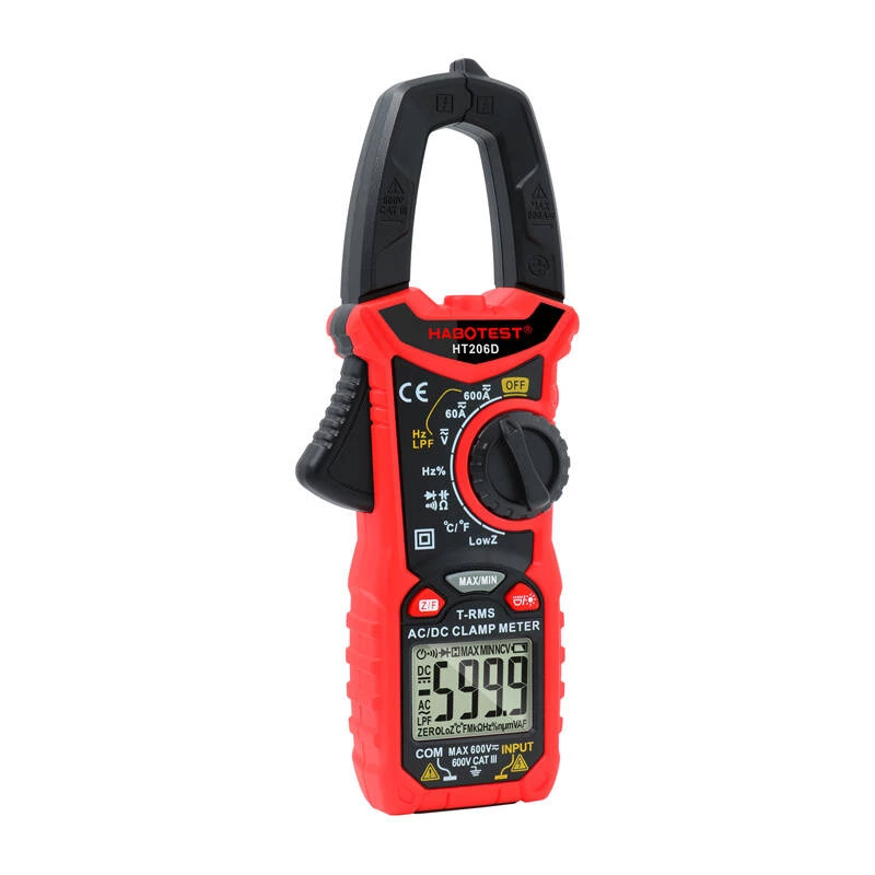 Pinça amperimétrica digital Habotest HT206D — True RMS, NCV, verificador de corrente/tensão de bolso