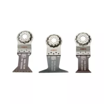 FEIN E-Cut Combo Starlock WOOD & METAL conjunto de lâminas de serra 35222967100, 3 lâminas de imersão (Long-Life 50 x 35 mm e 50 x 65 mm, Universal 55 x 44 mm), encaixe Starlock