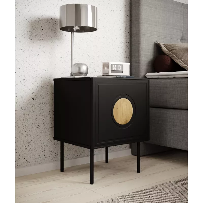 Conjunto de mesas de cabeceira 2 unid. cama meble PALAZZO 44,5×40×59 cm preto e carvalho craft — 1 porta, laminado mate, pernas metálicas