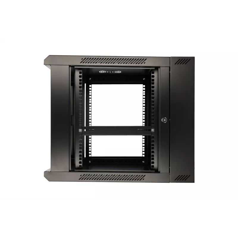 Armário Rackmount Extralink 6U 600x600 AZH preto montado na parede, basculante