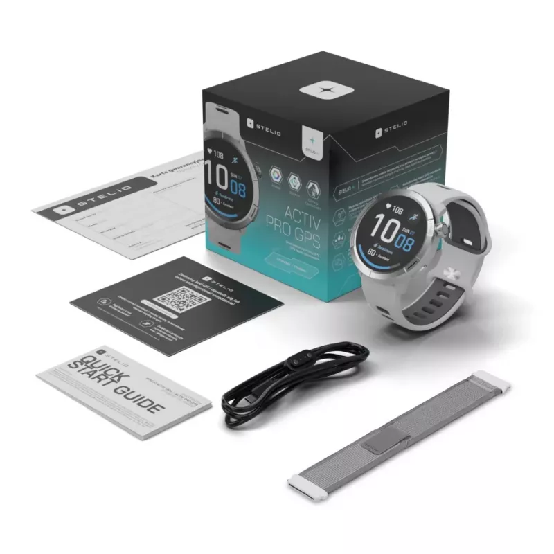 Smartwatch Stelio Activ Pro GPS modelo STSWA102TN, caixa de titânio de 46 mm