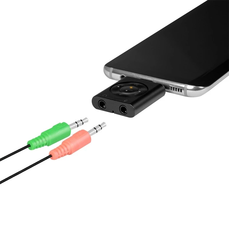 Adaptador de áudio USB3.2 USB-C/macho para 2x conector fêmea 3,5 mm 7.1