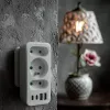Power Splitter MACLEAN MCE248 F/W — 3 tomadas AC (1×16A, 2×6A) + 4×USB (2×A, 2×C PD 20W), ficha EU, branco