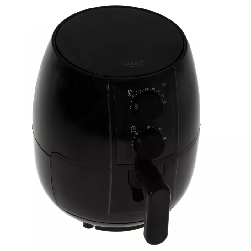 Fritadeira de ar quente Adler AD 6312 — 2,5 L, 1600 W, preta, 80–200 °C, temporizador de 60 minutos
