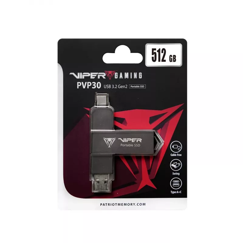 Patriot PVP30 SSD externo de 512 GB, Duo A+C USB 3.2 Gen2, alumínio