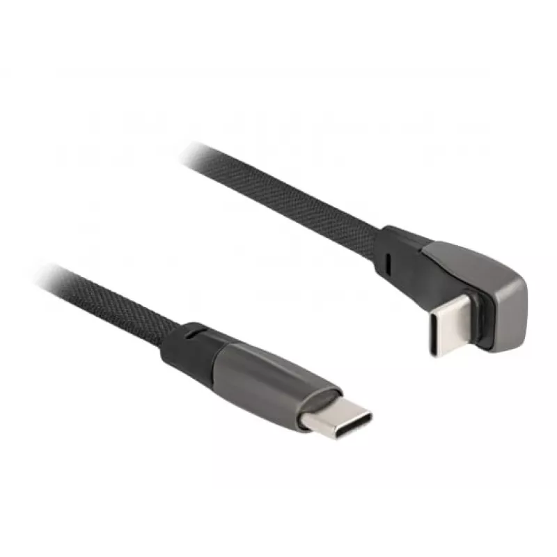 Cabo plano USB 2.0 DeLOCK conector macho USB Type-C para conector macho USB Type-C em ângulo PD 3.0 60 W 14 cm preto