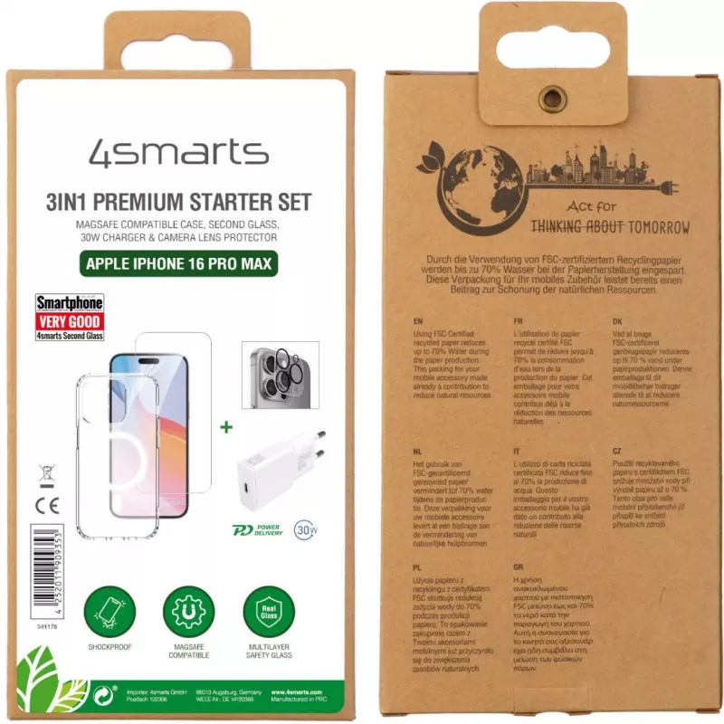 Carregador de interior 4smarts 541178 transparente branco carregamento rápido USB Type-C