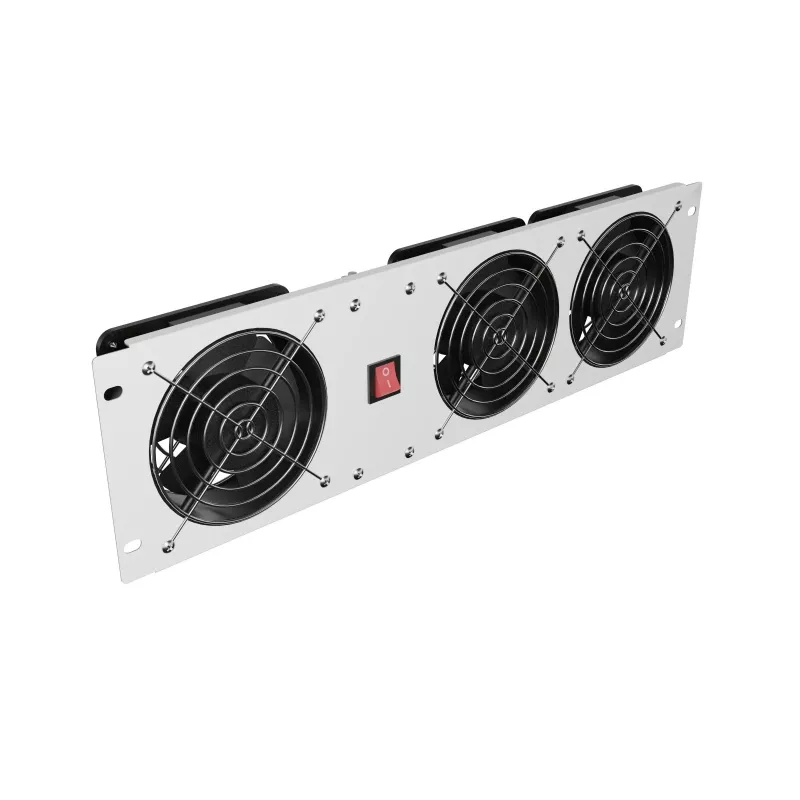 Grelha de ventilação vertical 19 polegadas para armário rack, 3 ventoinhas, 230 V, cinzento