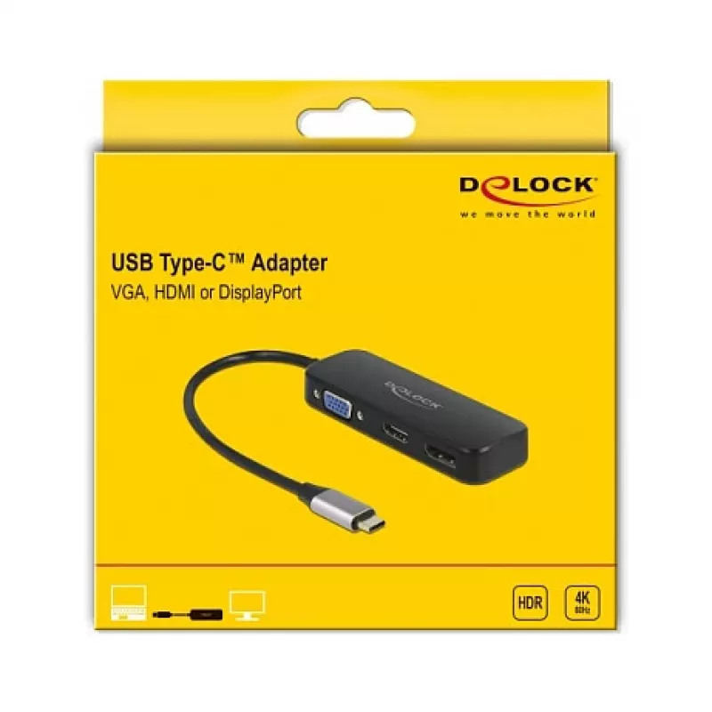 Adaptador DeLOCK USB Type-C para VGA HDMI DisplayPort 4K 60 Hz