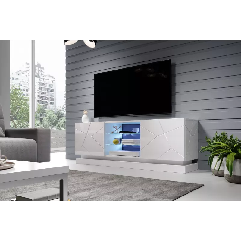 Cama Meble QIU 160 móvel de TV, MDF, branco brilhante