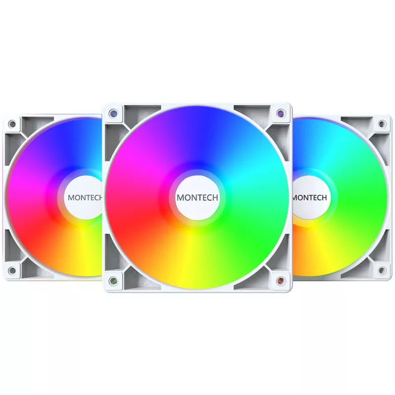 Conjunto de ventoinhas para caixa Montech GF120 PWM ARGB 3-em-1 — ventoinha PWM de 120 mm com iluminação ARGB