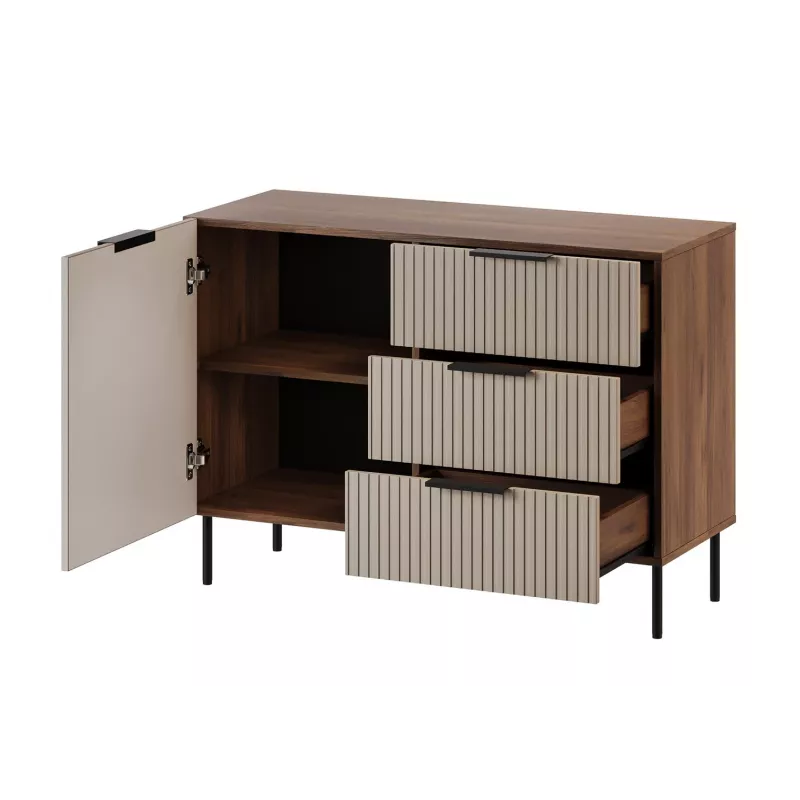 Cómoda cama meble ALMERA 104x42x75 cm, nogueira/caxemira, 3 gavetas, aglomerado