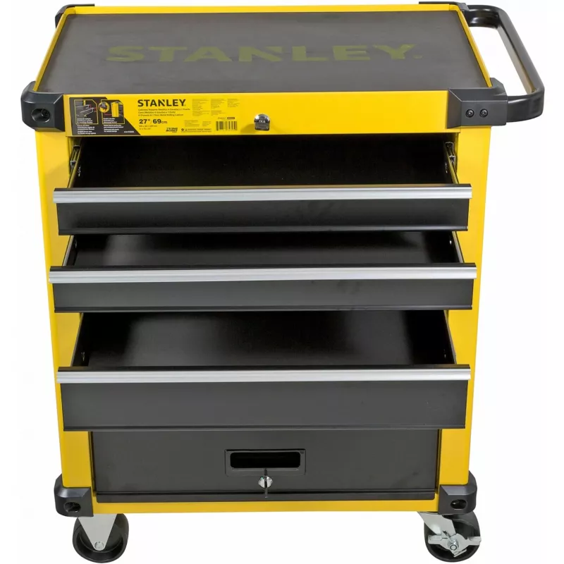 Carrinho de ferramentas Stanley STST74305-1 com 5 gavetas, amarelo/preto, 3 gavetas rasas + 2 gavetas fundas
