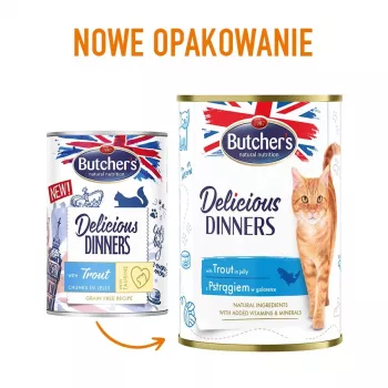 Comida húmida para gatos Butcher's Pet Care Delicious Dinners 400 g — sabor a truta, gatos adultos, sem conservantes, sem glúten