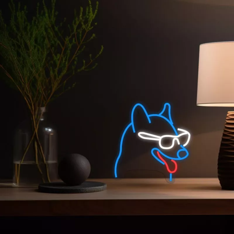 Letreiro de néon MANTA Neon Lights Dog with Glasses Manta SNL69MT – candeeiro de parede LED decorativo em forma de cão