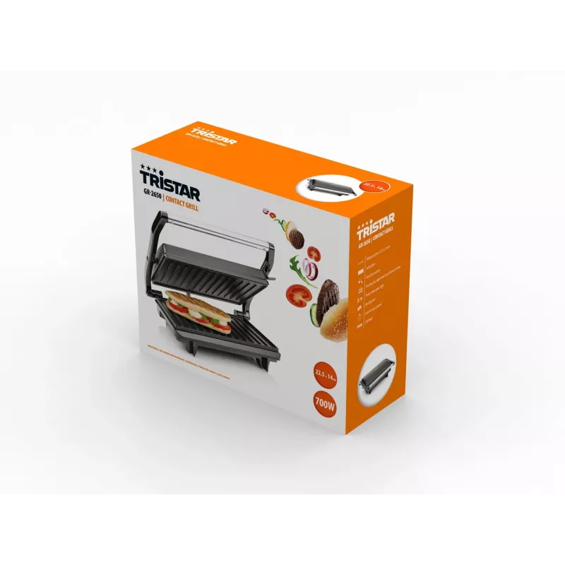 Grelhador de contacto Tristar GR-2650 700W preto aço inoxidável retangular