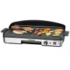 Grelhador de mesa elétrico Rommelsbacher BBQ 2003 — 1900 W, 50×25 cm, canelado + teppanyaki, termostato contínuo, prateado/preto