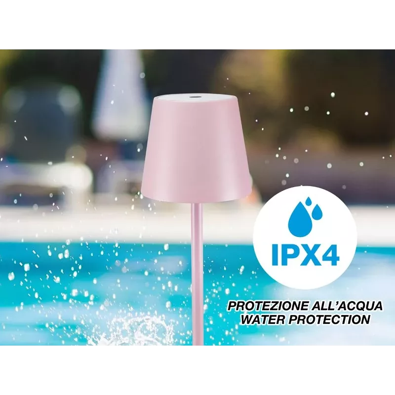 Beper P201UTP125 candeeiro de mesa LED recarregável, tátil, regulável, IPX4, rosa