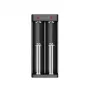 Carregador de baterias Li-Ion XTAR de dois slots para células 18650, entrada USB-C, 2 slots, preto, indicadores LED